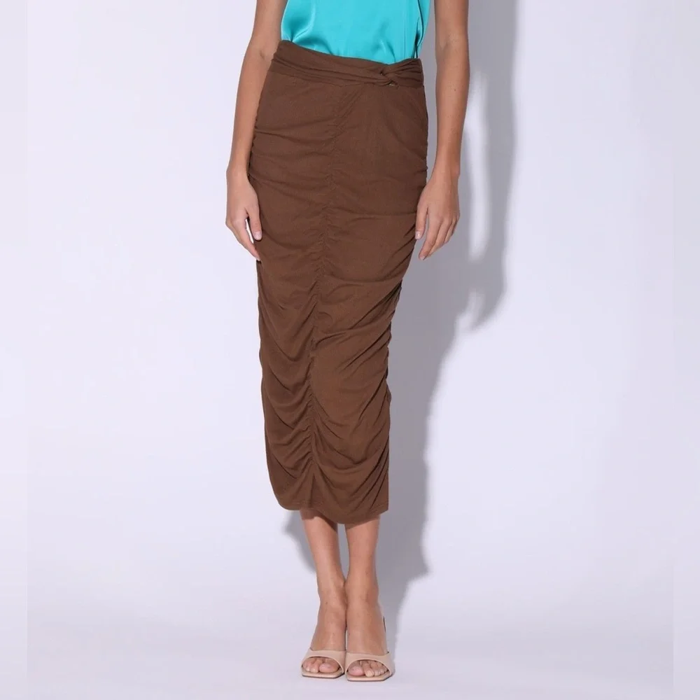 [walter baker] kody ruched ribbed midi skirt w/ slit cedar XS